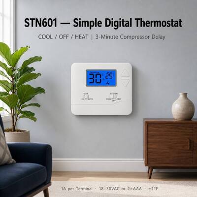 Riseem ABS Housing Material Wired Room Thermostat with ±1C Accuracy and Manual/Automatic Control Mode