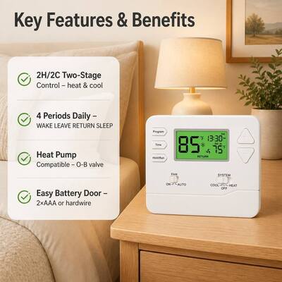 Riseem 24 VAC Electronic Room 7 Day Thermostat for Temperature Control Ranges 44°F 90°F 7°C 32°C and Easy Installation