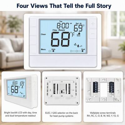 Coiiwsei Hotel and House Indoor Efficiency Electronic Room Thermostat with Lcd Display in White/Blue
