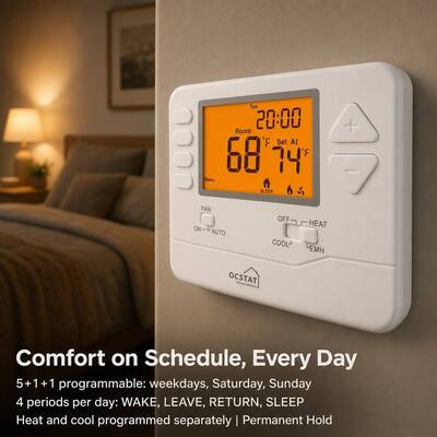24V or Batteries Operation Heating and Cooling Wired 7 Day Heat Pump Adjustable Thermostat for Air Conditioning