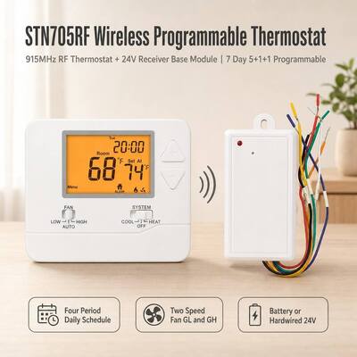 24V or Battery Operated Heating and Cooling 7 Day Wireless Room Single Stage PTAC RF Thermostat for HVAC System