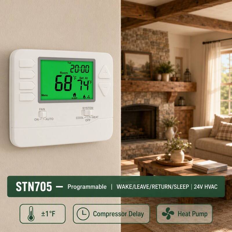 24V LCD Wired Room 1 Heat 1 Cool 7 Day Thermostat Featuring COOL System Operation Mode and Terminal Designations C Ideal for HVAC Integration
