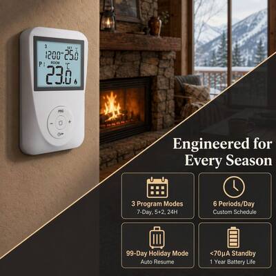 230V हीटिंग और कूलिंग 7 दिन प्रोग्रामेबल थर्मोस्टैट असेंबली संगत अंडरफ्लोर हीटिंग सिस्टम तापमान नियंत्रण तंत्र इंजन के लिए