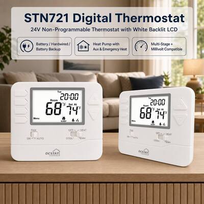 STN721 कमर्शियल हीट पंप 2 हीट 1 कूल एलसीडी डिस्प्ले होम और होटल के लिए वायर्ड एचवीएसी थर्मोस्टेट
