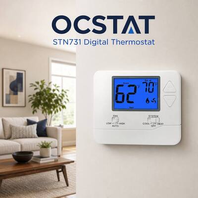 एलसीडी डिस्प्ले नॉन-प्रोग्रामेबल 1 हीट 1 कूल पीटीएसी 24V बैटरी-संचालित थर्मोस्टेट तापमान नियंत्रक एचवीएसी सिस्टम